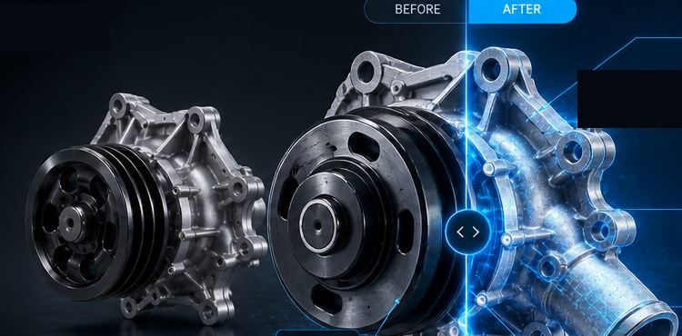 Automotive water pump — before and after AQMI analysis